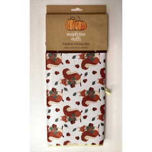 Autumn Fall Dish Drying Mat Kitchen Counter Squirrel Acorn Leaves Mapleton Mills